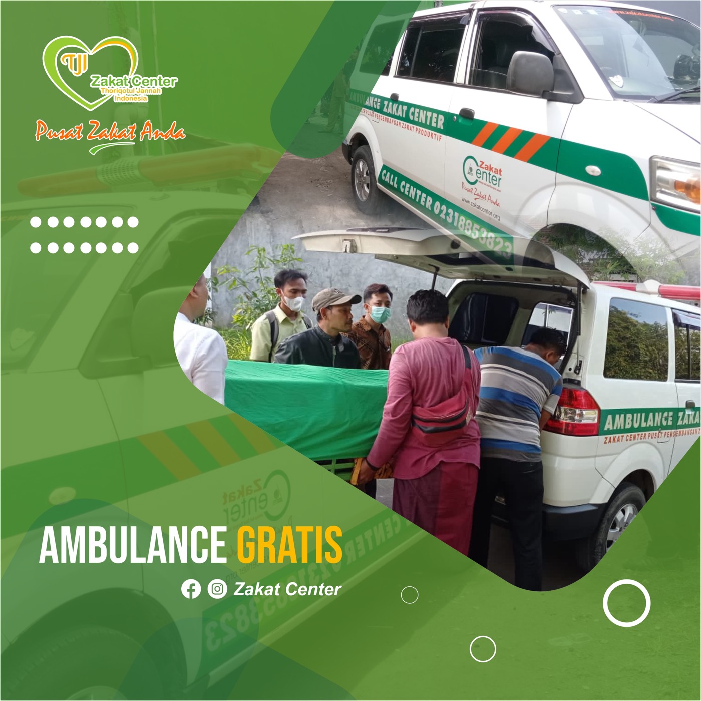 Layanan ambulance gratis pada Program Kesehatan Zakat Center.
